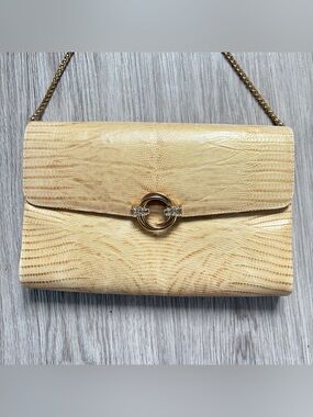 Rodo Bag in Pastel Yellow Reptile Embossed Chain Shoulder Crossbody Bag